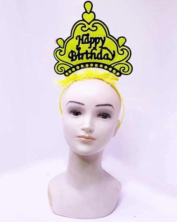 Happy Birthday Neon Sarı Renk Doğum Günü Tacı 24x15 Cm - Image 1