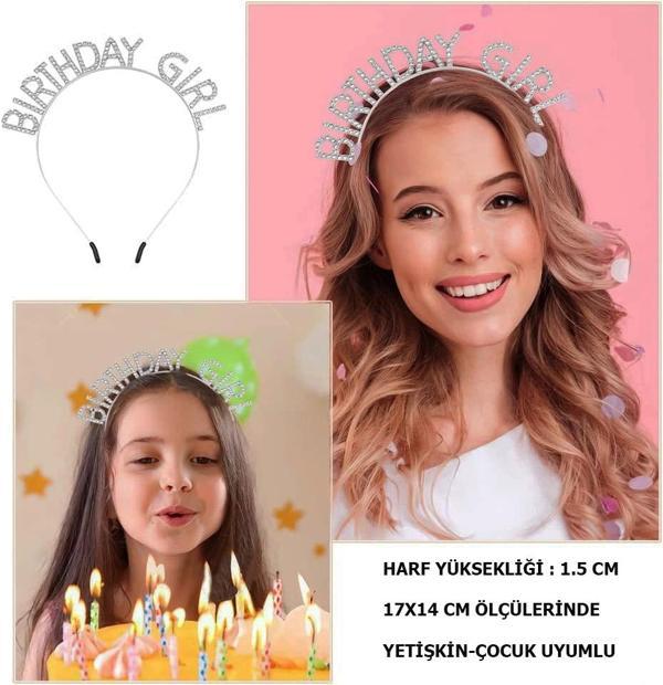 Kristal Taşlı Gümüş Birthday Girl Yazılı Doğum Günü Parti Tacı 19x11 Cm - Image 1