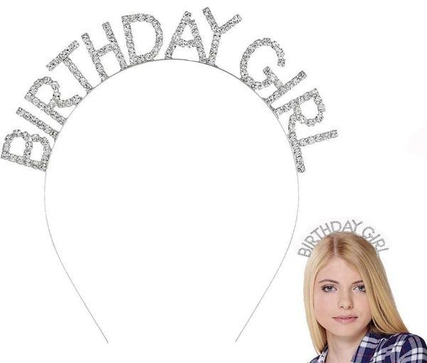 Gümüş Kristal Taşlı Birthday Girl Doğum Günü Tacı İthal Ürün A Kalite 17x16 Cm - Image 1
