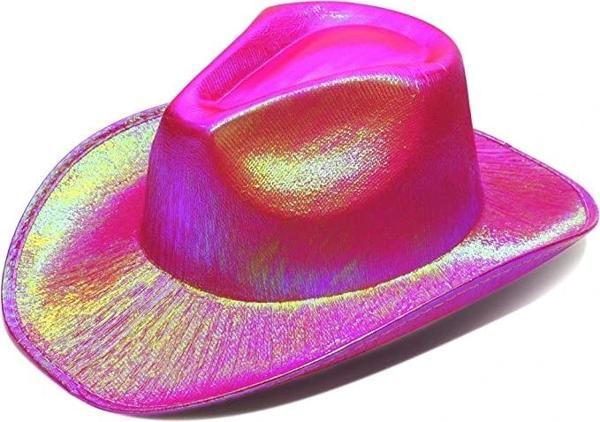 Neon Hologramlı Kovboy Model Parti Şapkası Fuşya Yetişkin 39x36x14 Cm - Image 1