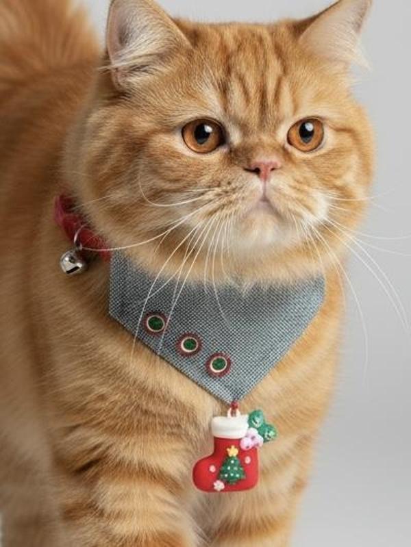 Kedi Bandanası Yılbaşı Temalı | Christmas Cat Bandana | Çorap Süs Detaylı Kedi Fuları - Image 1