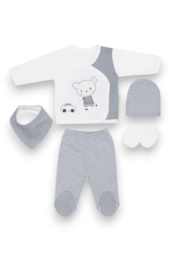 Ayıcık Nakışlı Erkek Bebek Zıbın Takımı - Image 1