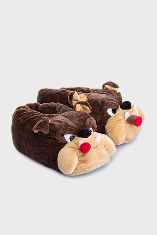 Twigy Tw Bulldog Sessiz Tabanlı Hayvan Figürlü Erkek Panduf AA0613 KAHVE - Image 1