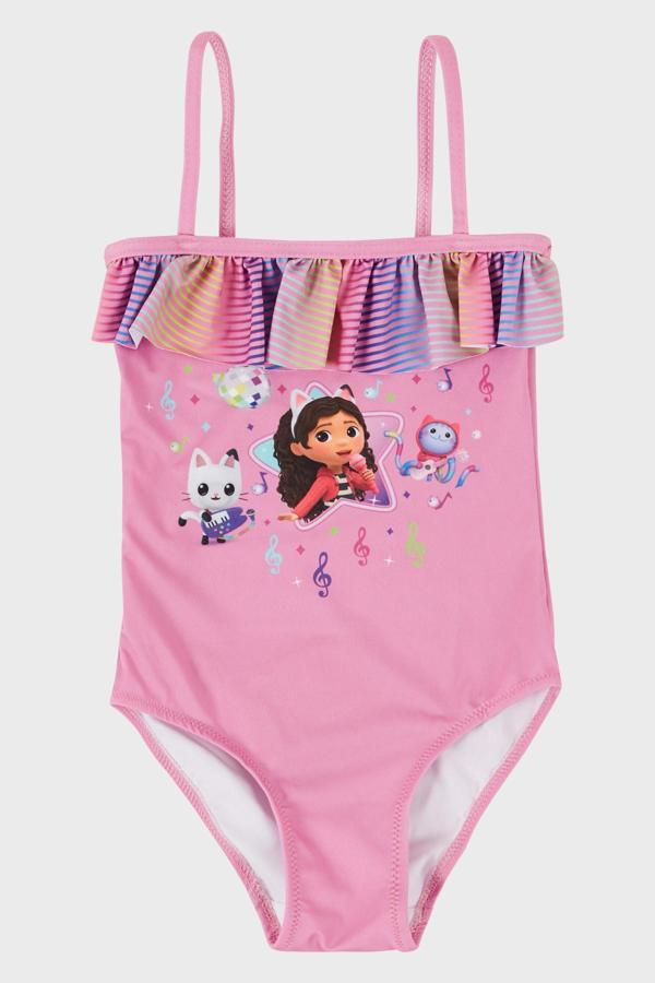 Slipstop Gaby Desenli Fırfırlı Çabuk Kuruyan Kız Çocuk Mayo SM2512120000 PEMBE - Image 1
