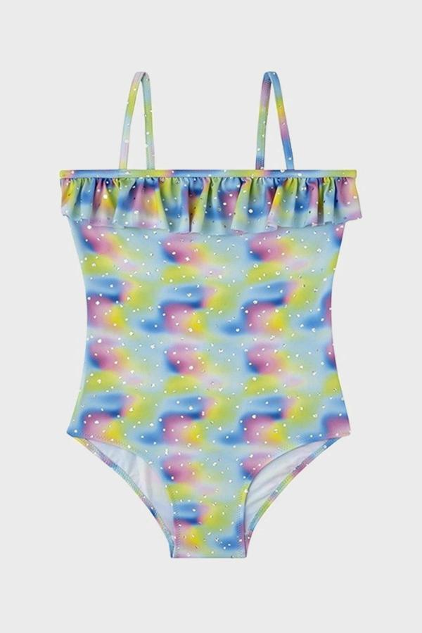 Slipstop Rihanna  İnce Askılı Kolay Kuruyan Uv Korumalı Parlak Baskılı Junior Kız Çocuk Mayo SM22110220 YEŞİL-PEMBE - Image 1