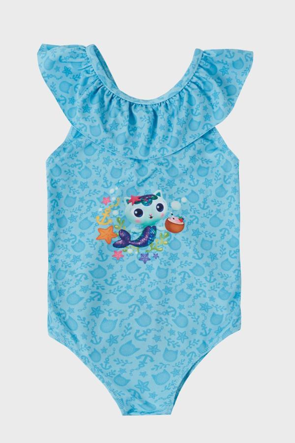 Slipstop Mercat Desenli Fırfırlı Çabuk Kuruyan Kız Çocuk Mayo SM2512120001 BEBE MAVİ - Image 1