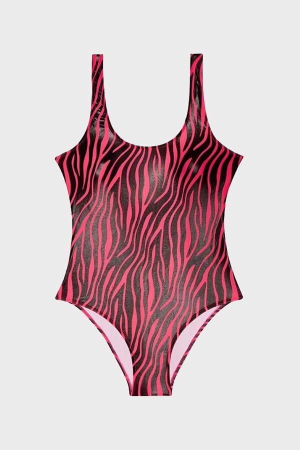 Slipstop Sia Kalın Askılı Kolay Kuruyan Uv Korumalı Baskılı Bayan Mayo SM22140038 SİYAH-PEMBE - Image 1