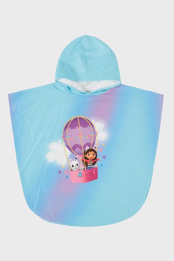 Slipstop Balloon Cat Desenli Pamuklu Kapüşonlu Uv Korumalı Havlu Kız Çocuk Panço SP2512120001 TURKUAZ-MOR - Image 1