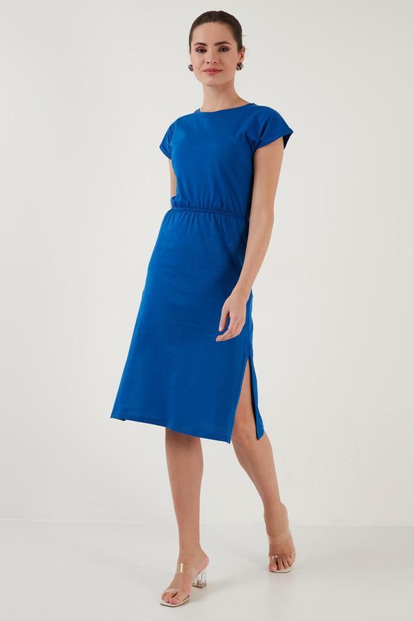 Lela Pamuklu Kısa Kollu Çift Yırtmaçlı Midi Bayan Elbise 5864205 SAKS - Image 1