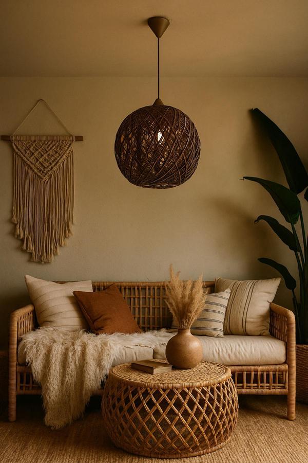 Bohem,Ahşap,Jüt,Hasır,Modern,Doğal Sarkıt Avize - Image 1