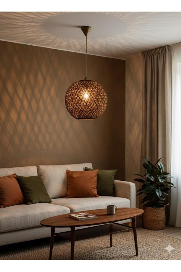 Bohem,Ahşap,Jüt,Hasır,Modern,Doğal Sarkıt Avize - Image 1