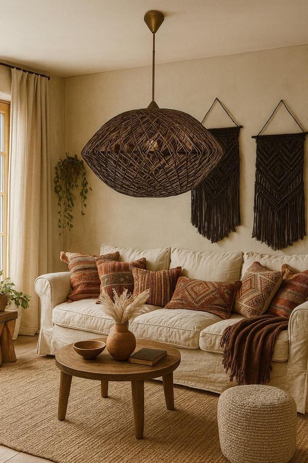 Bohem,Rustik,Modern,Hasır,Jüt,Doğal,El Yapımı Sarkıt Avize - Image 1