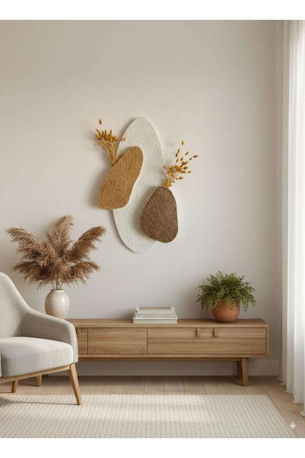 Aslan İskandinav 3 Boyutlu Beton Görünümlü Duvar Dekoru/Bohem 2'Li Duvar Vazolu Dekor - Image 1