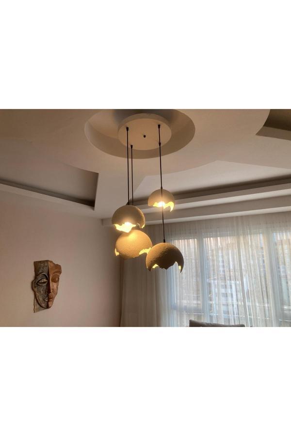 Aslan İskandinav Beton Avize 4 Lü Sarkıt Avize Kırık Küre Modeli ( 27/23/19/17 Cm) - Image 1