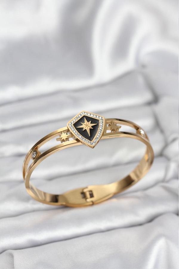 Zarif Bilekler için Golden Çelik Kutup Yıldızı Kelepçe Bileklik - Image 1