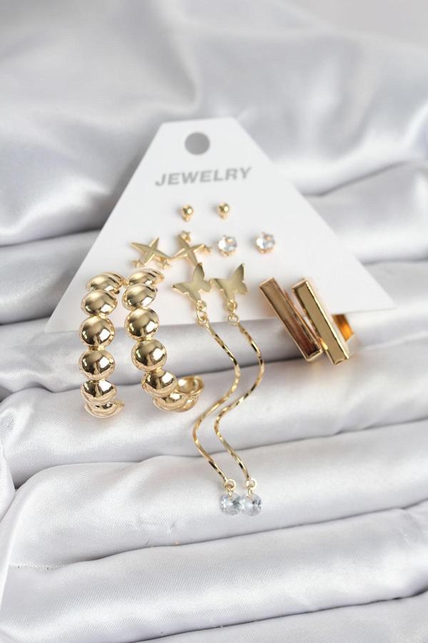 Zarif Kulaklar için 6ÇİFT Golden Pirinç Trend Kadın Küpe Seti - Image 1