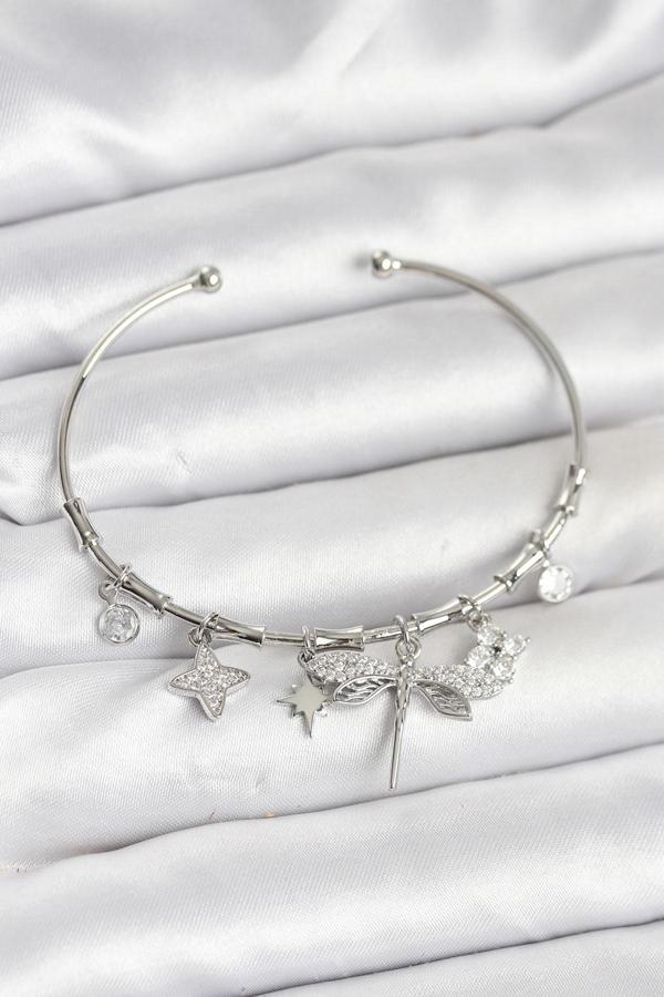 Zarif Bilekler için Yusufçuk Charmlı Silver Pirinç Kadın Bileklik - Image 1