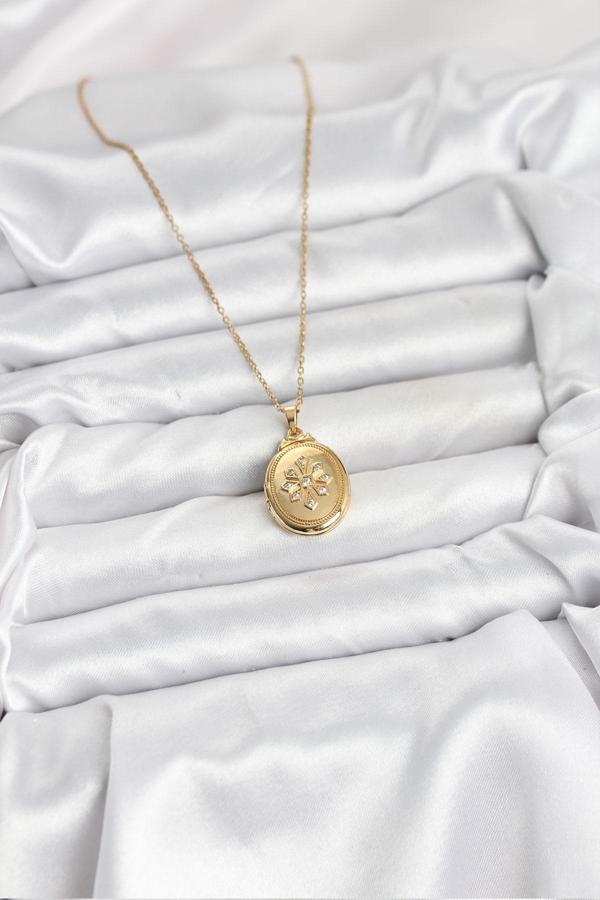 Zarif Boyunlar için Golden Çelik Zincirli Kapaklı Açılabilir Kadın Kolye - Image 1