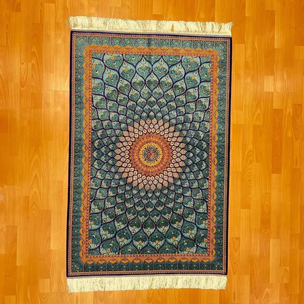 Geometrik/Madalyon Desenli 100 X 150 CM İpek Halı Mavi - Image 1