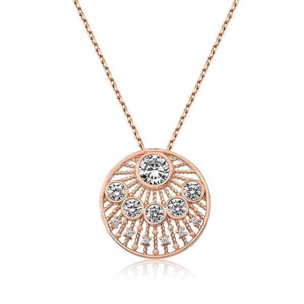 Supertrend Gümüş Rose Etnik Desenli Rose Bayan Kolye - Image 1