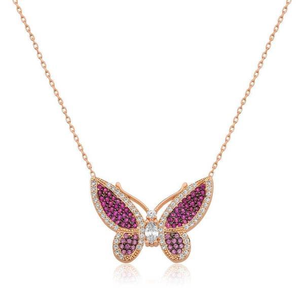 Supertrend Gümüş Rose Pembe Kelebek Bayan Kolye - Image 1