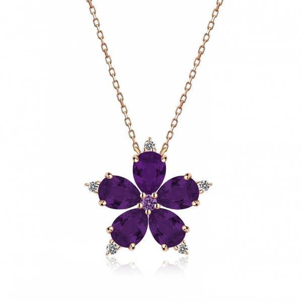 Supertrend Gümüş Rose Mor Kamelya Çiçeği Kolye - Image 1