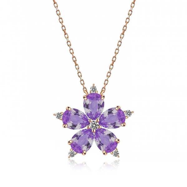 Supertrend Gümüş Rose Lila Kamelya Çiçeği Kolye - Image 1