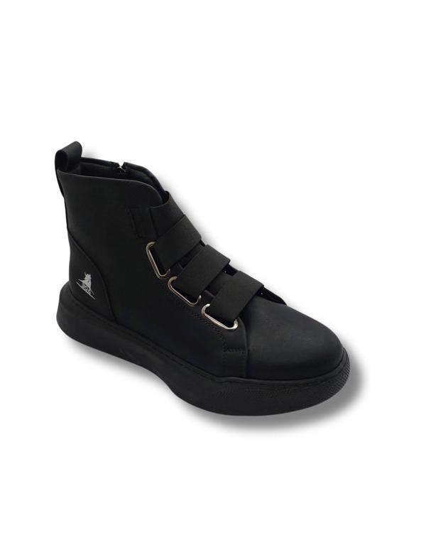 Tarzbu Bantlı Rahat Taban Siyah Yüksek Tabanlı Bağcıksız Erkek Bot Tarz0142 - Image 1