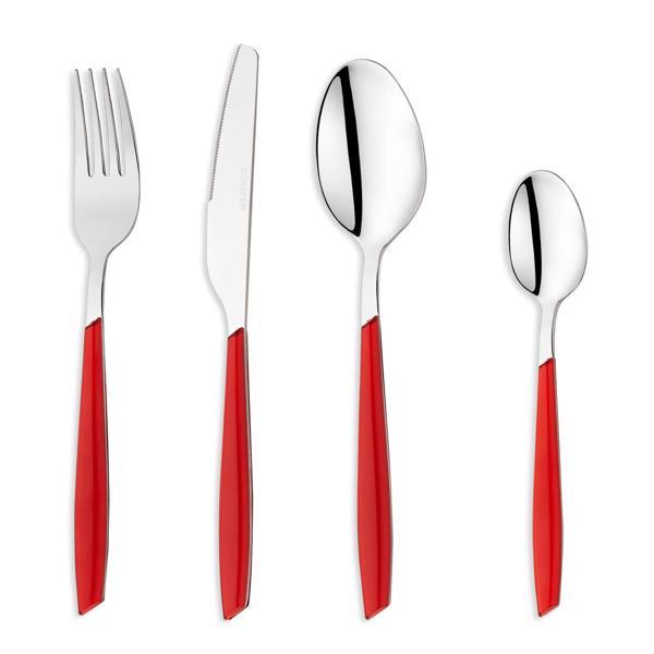 Schafer Mona 24 Parça Çatal Kaşık Bıçak Takımı-Kırmızı01 - Image 1