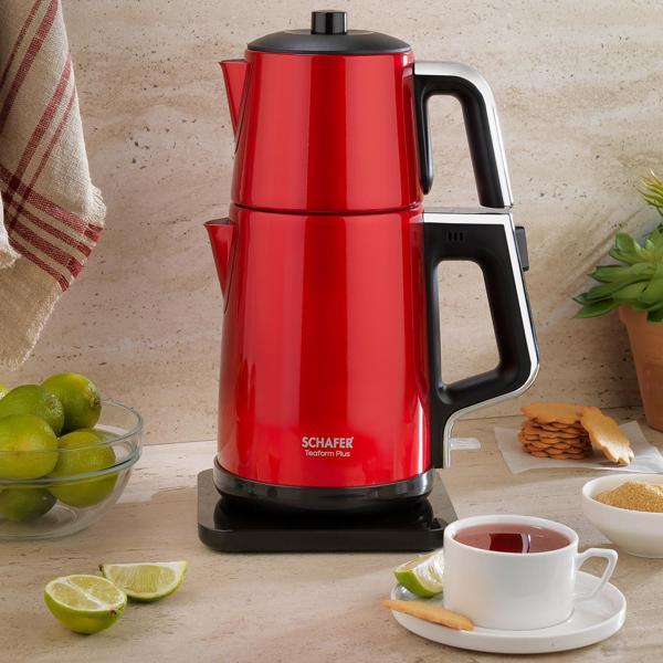 Schafer Teaform Plus Paslanmaz Çay Makinesi-Lal Kırmızı - Image 1