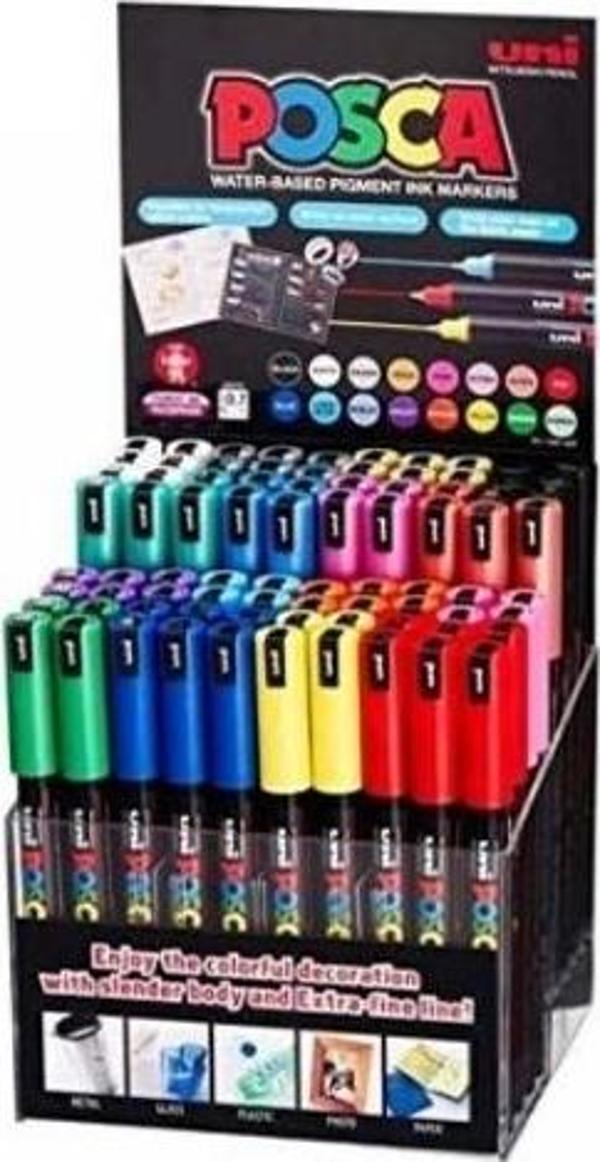 Uni-Ball Posca 0.7 Mm Su Bazlı Poster Kalemi Markörü 80 Li Set PC-1MR/80P Set - Image 1