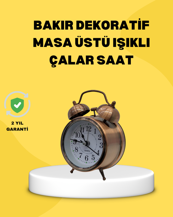 Dekoratif Bronz Renk Metal Alarmlı Masa Üstü Saat Klasik Tasarım - Image 1