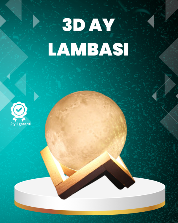 16 Renkli 3D Ay Gece Lambası RGB Modlu Şarjlı Uzaktan Kumandalı - Image 1