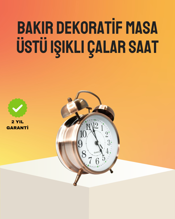 Retro Tarz Bronz Dekoratif Masa Saati Metal Gövde Yüksek Sesli Alarm - Image 1