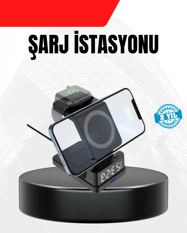 LED Dijital Saatli Kablosuz Şarj Cihazı – 3 Parlaklık Ayarlı, Şarj Koruma Teknolojili - Image 1