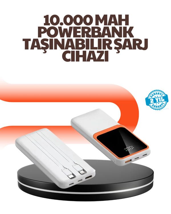 Taşınabilir 10000 mAh Powerbank – Dijital Göstergeli, Type-C ve USB Çıkışlı - Image 1