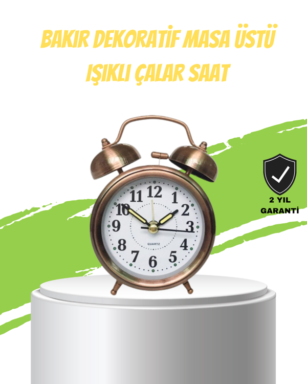 Nostaljik Bronz Metal Alarmlı Masa Saati Büyük Boy Dekoratif ve Şık Tasarım - Image 1