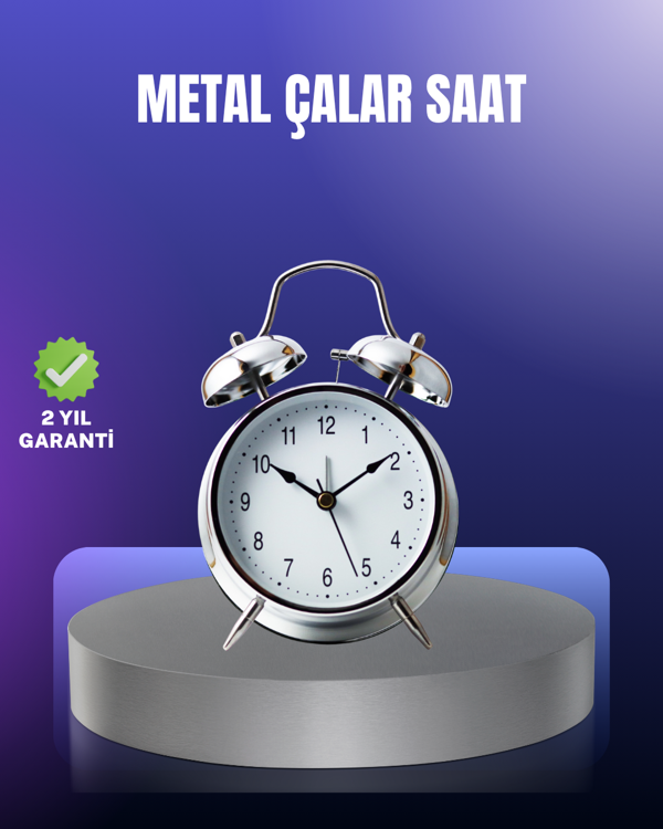 Yuvarlak Gümüş Dekoratif Işıklı Masa Üstü Saat Alarmlı Sessiz Çalışma - Image 1