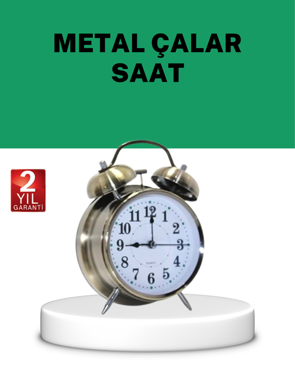 Gümüş Renkli Sessiz Işıklı Dekoratif Masa Üstü Çalar Saat Alarmlı - Image 1