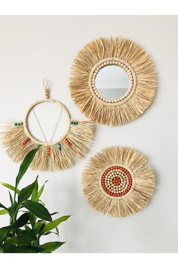 Hasır Dükkanı Rafya Ayna Bohem Ayna Duvarsüsü Hasır Ayna Ofis Aynası Balkon Dekorasyonu - Image 1