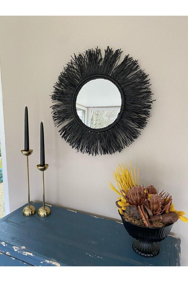 Trend Sende Rafya Ayna, Boho Ayna, Rafya Duvar Dekoru - Image 1