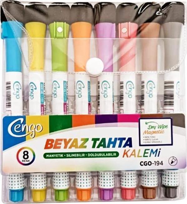 Cengo Manyetik Özellikli Doldurulabilir Silgili Beyaz Tahta Kalemi 8’li - Image 1
