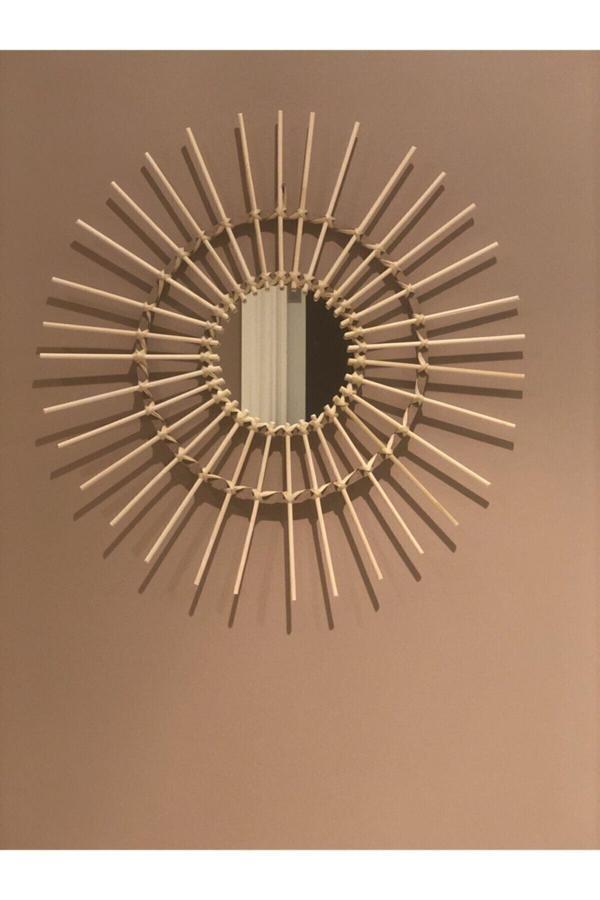 The Concept Homes Bambu Çubuklu Dekoratif Ayna Rafya - Image 1