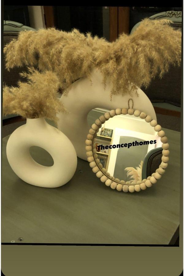 The Concept Homes Ahşap Boncuklu Ayna 20 Cm Rafya - Image 1