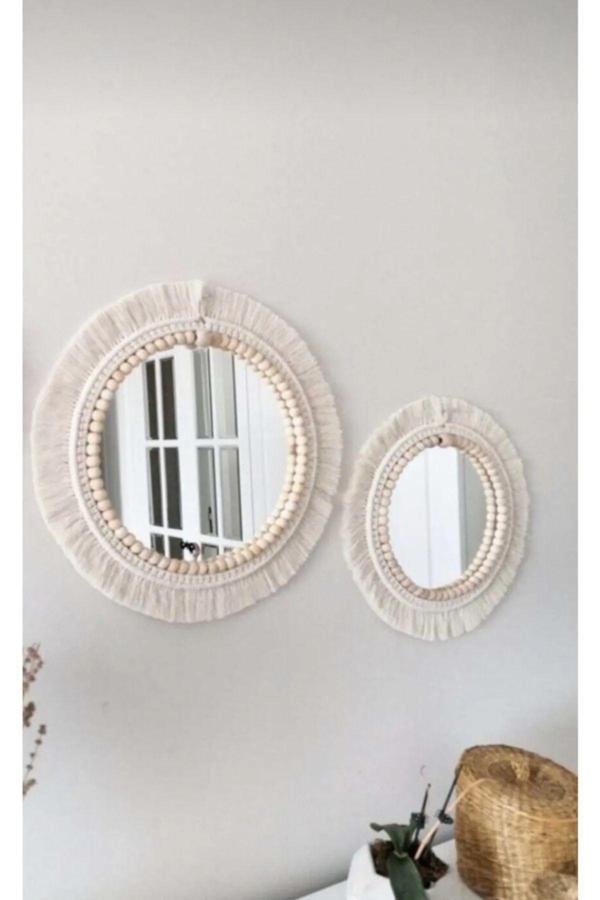 Trend Sende Boho Aynası Yumuşak Makrome Ayna Beyaz Duvar Dekoru - Image 1