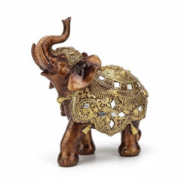 Lüks Ayna ve Nakış İşlemeli Feng Shui Şans Getiren Fil Heykeli Dekoratif Biblo 17cm Yeni Ev Hediyesi - Image 1