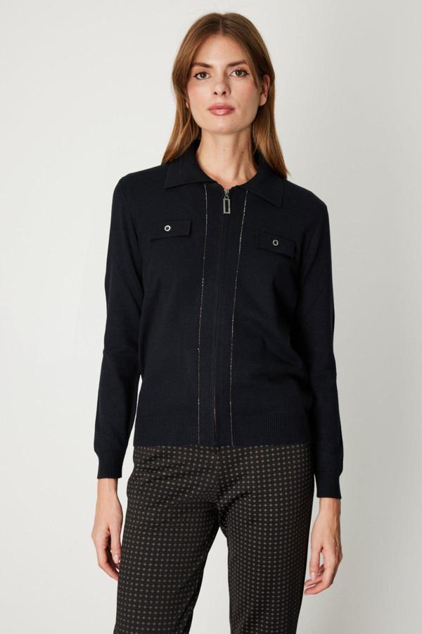 On Kadın Taş Şeritli Triko Hırka 65922 Siyah - Image 1