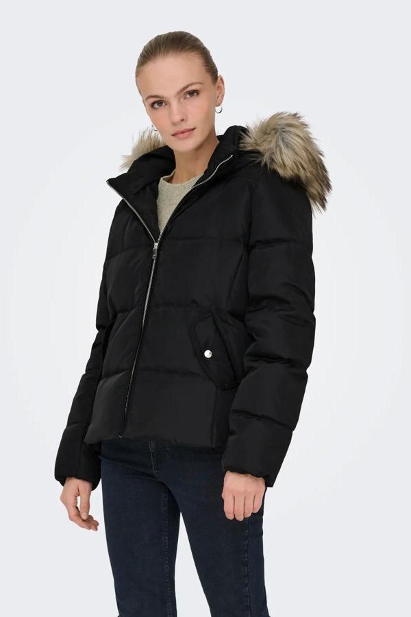 Only Kadın Kapüşonu Kürklü Mont 15349780 Siyah - Image 1