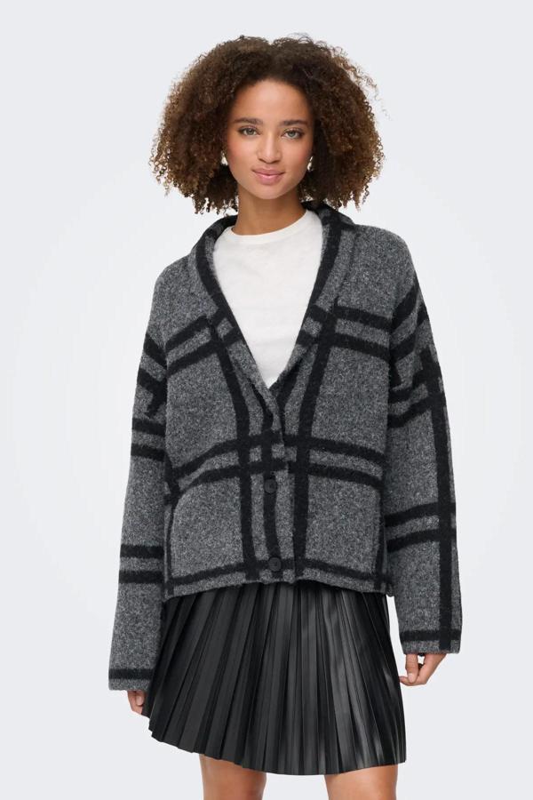 JDY Kadın V-Neck Düğmeli V Yaka Yünlü Hırka 15354098 Koyu Gri - Image 1