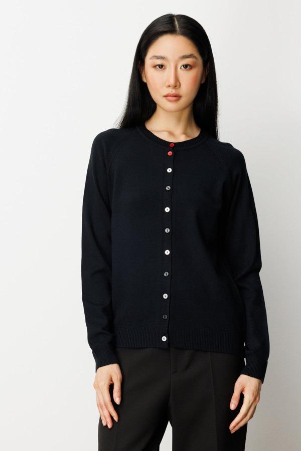 On Kadın Renkli Düğmeli Sıfır Yaka Triko Hırka 65921 Siyah - Image 1